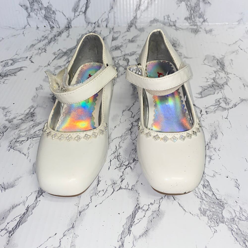 Josmo Girls White Patent Faux Leather Mary Jane Shoes Youth Size 1